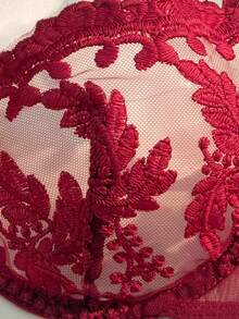 女士纯色刺绣麦穗心形钻石图案田园风情趣内衣套装，半透明镂空设计薄款女士文胸和裤子，简约舒适女士两件套，一年四季均可穿着