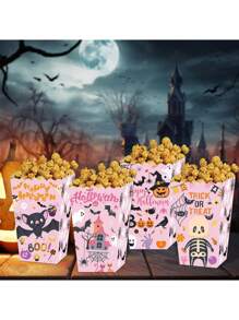 24/4 件万圣节蝙蝠和幽灵图案爆米花纸盒、血迹图案炸薯条盒、万圣节装饰性零食盒、万圣节派对中心装饰物、粉色蜘蛛网图案糖果盒、礼品盒，适用于万圣节派对、家居和厨房装饰以及烘焙用品 - 彩色 - 查看 10