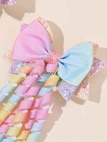 عقدة الفراشة شعر كوركر عقدة الفراشة قطعتان للبنات الصغيرات، عقدة الفراشة كوركر ملون ومموج، مشابك سنارة أنيقة وناعمة، اكسسوارات شعر أطفال عشوائية التدرج اللوني - متعدد الألوان - مشاهدة 3