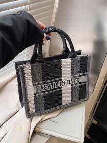 新款时尚女士托特包手提包别致复古格子方形手提包，适合约会、购物，百搭精致