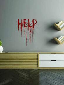 血腥求救信号墙贴，逼真的血迹，防水PVC材质，暗黑恐怖风格，深红色，矩形带撕裂纹理，可重复使用，恐怖氛围装饰，适用于万圣节、鬼屋、恐怖派对家居装饰、万圣节装饰、房间装饰、秋季装饰