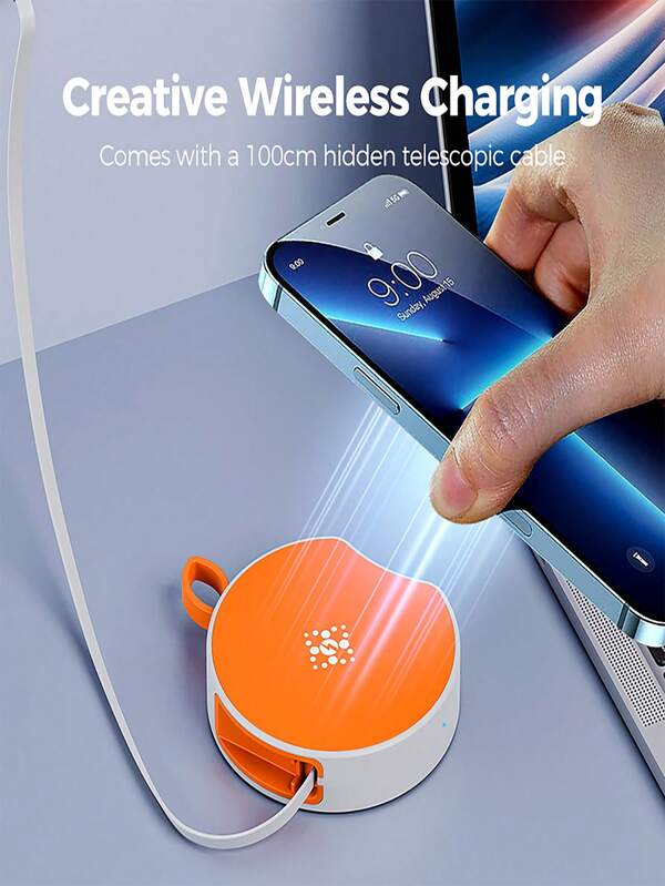 Fruit Shape Design Creative Wireless Charging Station Styling Comes With Telescopic Cable For Iphone 16/15/14/13/12/11/XR/X/8/SE, Compatable With Galaxy S25/S24/S23/S22/S21/S20/Note 20/Z Flip/Fold/Galaxy Buds