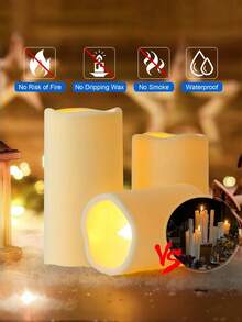 3-Piece Acrylic Flameless Candles With Remote Control, Battery Powered LED Fake Candles With Timer, Summer Warm Light Decorative Lights For Valentine's Day Wedding Holiday Party Home Decor - 米色 - 查看 7