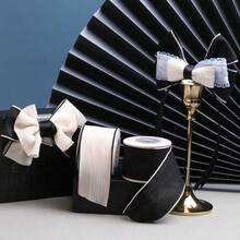 Black & White Glossy Vertical Striped Ribbon, Black & White Fabric Ribbon, DIY Bow Tie, Floral Decor Straw Hat, Suitable For DIY Hair Clips - Handmade Bow Tie Accessories, Sewing & Weaving Supplies, Sewing Ribbon, Holiday Party Gift Wrapping