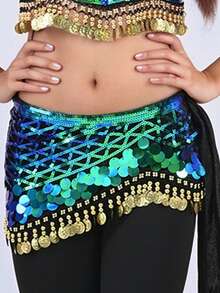 肚皮舞腰链 舞蹈服装腰部装饰 亮片流苏 表演臀巾 三角巾 腰巾 - 彩色 - 查看 6