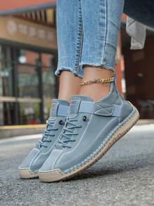 Botas retro y desnudas cosidas a mano para mujer, zapatos deportivos y casuales de moda sencilla de color azul claro con cordón, adecuados para conducción diaria, deportes al aire libre, senderismo, modelo de pareja. Suelas de goma para hombres resistentes al desgaste y cómodas, zapatos para hombres y mujeres de talla grande