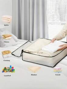 1/3 pièces Sac de rangement pour édredon/couette, sac de rangement pliable anti-poussière et anti-humidité, boîte de rangement sous le lit de type tiroir, sac de rangement semi-transparent plat pour dortoir