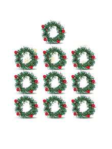 12Pcs Christmas Napkin Rings,Pine Cones Napkin Circle Set,Holly Berry Red Berry Paper Towel Buckle Table Ring, Xmas Holiday Party Wedding Table Home Decor