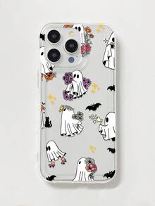 Halloween Theme Phone Case - Ghosts, Bats, Cute Floral Cartoon Style Transparent Air Cushion Full Coverage Anti-Slip Soft Phone Case, Compatible With IPhone 13, 15, 16 Pro Max, IPhone 16, IPhone 14, IPhone 16 Plus, Galaxy Phones Waterproof Shockproof Anti-Fall Scratch Resistant - Multicolor - View 4