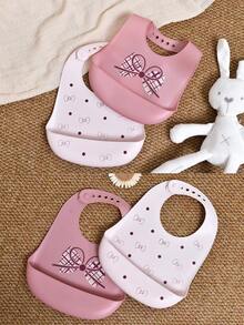 2pcs/1pc Baby Silicone Bibs - Leakproof, Stain-Resistant, Soft, Adjustable, Boilable, Portable, With Bow & Polka Dot Patterns, Suitable For Baby Daily Use & Outings - Multicolor - View 5