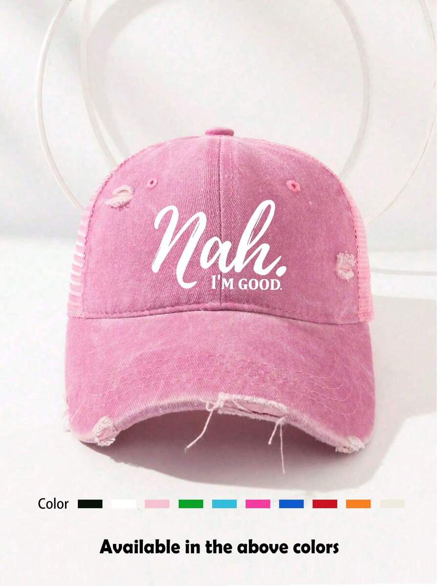 1 件男女通用字母印花做旧棒球帽、太阳帽、卡车司机帽、沙滩帽，适合休闲穿着，户外活动，如旅行、骑自行车、徒步旅行、钓鱼、海滩度假 - 彩色 - 查看 1