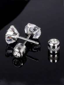 1 对 18K 镀金螺丝耳钉，适合女士，微型中性防过敏耳钉，螺丝双圆形方晶锆石精致螺旋耳环，适合男士、女士和女孩（金色/银色/黑色 2 毫米/3 毫米/4 毫米/5 毫米/6 毫米）情人节和狂欢节耳环 - 銀色 - 查看 18