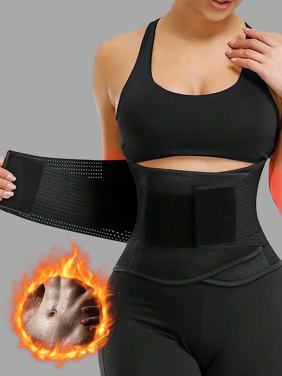 1pc Women's Waist Trainer, Waist Cincher, Sauna Sweat Waist Belt, Sports Fitness Waist Trimmer, Belly Band, Waist Slimming Belt, Abdominal Trainer - Black - View 1