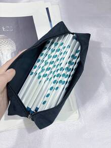 1 件简约黑色大容量五星拉链多用途文具收纳铅笔盒，适用于学校用品，返校 - 單件 - 查看 3