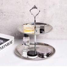 1 Piece Luxury Double Decker Perfume & Jewelry Storage Rack, Elegant Silver Key & Trinket Desktop Organizer Tray Back To School - Silver - View 5