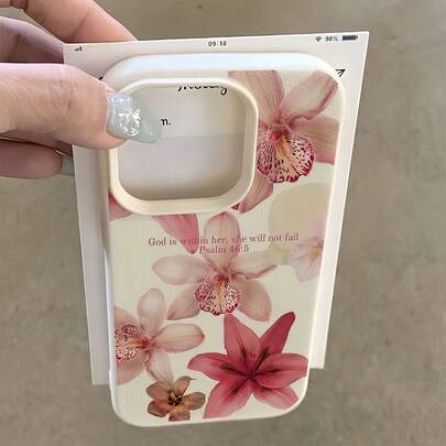 1 pieza Funda de teléfono minimalista con textura mate blanca y 7 piezas con diseño de flor de orquídea roja, compatible con iPhone 16 Pro Max, 15, 14 Plus, 13, 12, 11, resistente al agua, a los golpes y a los arañazos