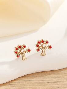 1-6对时尚金鱼、树、可爱水钻镶嵌水果系列耳钉套装