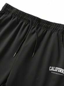 男士休闲抽绳运动裤，秋冬款 - 黑色 - 查看 4