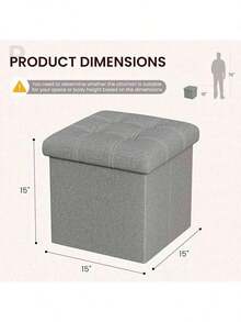 Free Shipping15 Inches Storage Ottoman Cube Set Of 2, Foldable Storage Boxes Footrest Step Stool, Padded Seat For Dorm Ving Room, Support 300lbs, Ne Fabric Grey Dgds - Grey-2pack - 查看 3