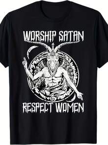 Adoración a Satán Respeto Camiseta de Cabeza de Cabra Satánica-220g 100% Algodón - Negro - Ver 2