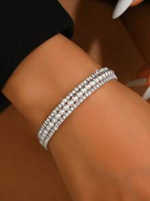 1pc Fashionable Minimalist Multi-Row CZ & Faux Pearl Women Bracelet, For Daily Wear