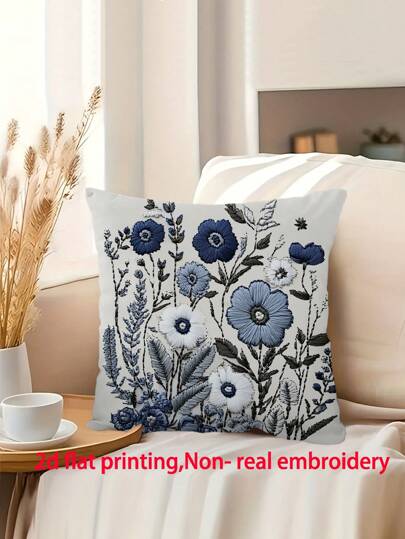 1 Peça Capa de Almofada Decorativa com Estampa Floral Estilo Vintage, Tecido de Pelúcia de Poliéster, Fechamento com Zíper, Adequada para Casa, Sofá, Quarto, Série Seatzy (Enchimento de Almofada Não Incluído), Sem Bordado