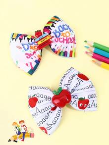 6 Stücke/2 Stücke Set Schulanfang Haarschleifen-Clips, Schulbus-Apfel-Muster Haarspangen, Teenager Erster Schultag Kopfschmuck, Geschenk für neue Schüler, Teenager Haaraccessoires - Verschiedenfarbig - Übersicht 9