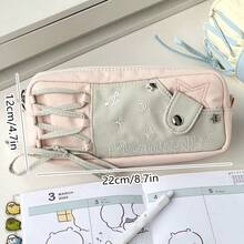 星星和音符图案大容量学生铅笔盒，帆布文具收纳袋，适用于学校用品，返校 - 彩色 - 查看 8