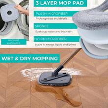 True Clean Spin Mop Bucket System Dual Compartment Design For Clean Dirty Water 360 Swivel Mop Head Builtin Scrubbing Brush Stainl Steel Handle 2 Reusable Microfiber Pads - Gray - 查看 4