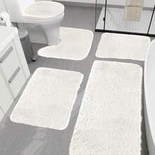 5-Piece Bathroom Rugs Set - Ultra Soft Velvet Fleece Mats, Non-Slip Absorbent Machine Washable, Contour & Toilet Lid Cover, Rectangular Mats For Modern Bathrooms, Thick Pile Foot Massage, Perfect For Bedroom Decor, Tub, Toilet Floor, Shower Room - trắng - Xem 2