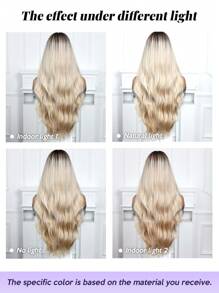 长波浪卷发带刘海 26 英寸渐变金色合成耐热假发 女士日常聚会度假旅行日常佩戴节日礼物 - 漸變金色 - 查看 7
