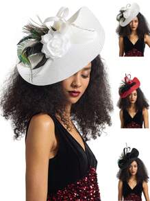 羽毛头饰帽子 女式头饰 茶会头饰 带夹子 德比帽 适合女孩和女士 万圣节