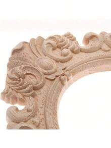 1 件欧式风格未完成木质相框圆盘，带木雕贴花镶嵌 - 大圆形切口 31x20cm，适用于婚礼、门、家居装饰