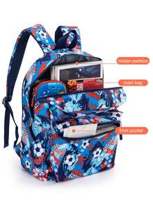 16 英寸/41 厘米 3 件/套儿童男孩女孩足球汽车背包，带午餐盒铅笔盒，带衬垫的背部和可调节的肩带，时尚印花（足球、越野车、建筑卡车图案），适用于学校、露营、休闲卡通背包 - 組合包 - 查看 4