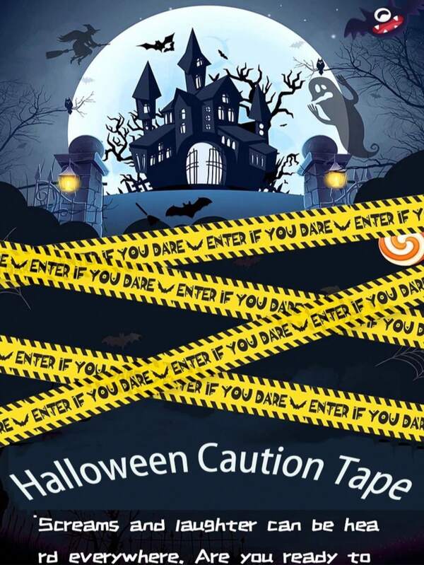 1 pièce rouleau de ruban d'avertissement d'Halloween, 6 mètres/9 mètres en plastique PE, pour décorer l'atmosphère de la fête des fantômes ; Accès interdit.