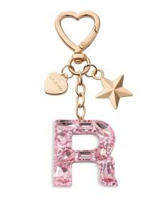 1pc Cute Bling Keychain Initial Letter Butterfly Star Pink Gift For Women Girls Bag Purse Handbags School Bag Car Key Cup Charms Accessories Car Accessories Goth Y2k