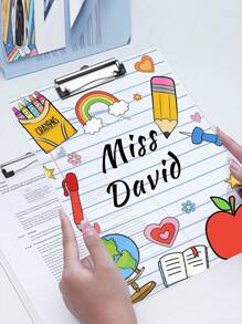 1pc Customized Text Teacher Clamp, Personalized Customize Name Acrylic File Board, Customized Style Flower Teacher Clipboard, Hand Painted Stationery Flower Pattern, Personalized Teacher Appreciation Gift, Year End Gift, Teacher Supplies,For School Supplies,Back To School