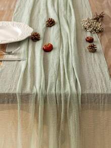 1pc Solid Light Green Table Runner, Party Table Centerpiece Decor Tablecloth, Kitchen Decor Table Cover, DIY Ruffle Table Runner, Birthday Decoration, Baby Shower, Wedding Decoration, Wedding Tablecloth, Table Decoration, Home Decor - Green - View 4