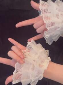 1双女式复古优雅花卉蕾丝双层荷叶边袖套 - 蕾絲手臂套 - 查看 11