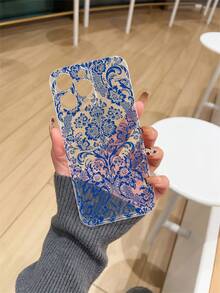 1 pieza Funda de teléfono transparente azul con pintura talla grande gruesa y resistente a golpes con diseño de flor de palacio vintage, compatible con iPhone 16/11/16pro/16plus/16promax/16e/15Promax/13/14/12/XS/XR/7G/8P, compatible con Samsung Galaxy S25/S25PLUS/S25 Ultra/A16/A36/A26/A56/A50/A12/A32/A52, resistente al agua y a los arañazos - Multicolor - Ver 5