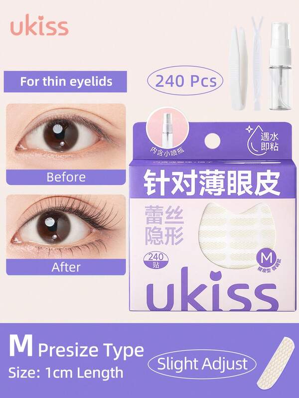 ukiss 240 Stickers Lace Double Eyelid Tapes, Sticks To Water, No Glue Required,With Plastic Watering Can Tweezers + Adjustment Stick, M Presize Enhanced Type, For Thin Eyelids, Hooded Eye Lift, Naturally Invisible, Matte Surface, No Reflection, Free Eye Lift For Uneven Or Single Eyelids, Say Goodbye To The Hood, Sagging Eyelids, Droopy Eyelid Lifter, Eye Lid Strips For Hooded Eyes,Makeup,Cheap,Room Decor,Vanity,Travel,Bedroom,Makeup Accessories,Cheap,Stocking Stuffers,Makeup,Makeup Tools,Cheap Stuff,Gifts,Gifts For Women,Christmas Gifts