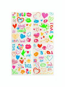 4 张霓虹灯临时纹身，唇心形荧光爱心纹身贴纸，防水临时纹身贴纸，适合情人节和音乐派对返校 - 彩色 - 查看 6