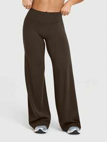 OQQ Yoga Pants Women High Waist Stretch Casual Soft Straight Leg Bottoms - 深棕色 - 查看 3