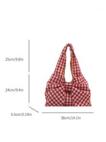 Women's Checkered Bow Decoration Shoulder Underarm Bag, Sweet And Cool Outdoor Vacation Travel Bag, Multifunctional Daily Commuting Shopping Shoulder Bag, Casual Cell Phone Coin Storage Bag, Cute Bow Bag For Women , Bow