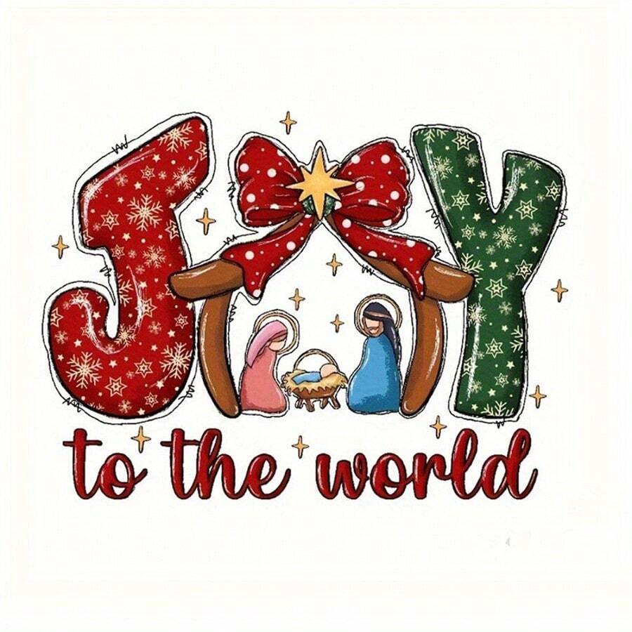 1/2/3pcs JOY To The World Christmas Theme Heat Transfer Stickers, Waterproof Durable Vinyl Material For T-Shirt/Jeans/T-Shirt/Pillow Decoration, Iron-On With High Coverage