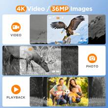 4K Nachtsicht, 10x digitaler Zoom, 32GB Karte, 36 Megapixel, 9-stufige Infrarot (zum Speichern von Fotos und Videos vom Camping, Jagen und für Sicherheit)