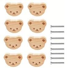 1pc Bear Shaped Wooden Knob, Single Hole Beechwood Handle, Wooden Cabinet/Drawer Knob With Screw - Multicolor - View 3