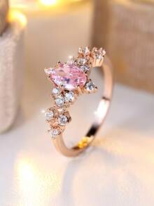 Vanel 1 pieza Anillo de Promesa Exquisito con Circonita Rosa Incrustada, Anillo de Compromiso y Boda para Mujer, Múltiples Tallas a Elegir, Regalo para Ella - rosa dorado-rosa - Ver 2