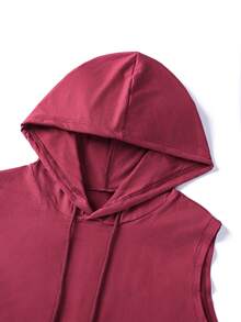 Men's Solid Color Drawstring Hooded Casual Tank Top - Burgundy - View 7