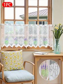 1pc Countryside Floral Lavender Sheer Curtain Panel - Semi-Transparent Polyester Voile, Suitable For Kitchen, Dining Room And Living Room Decor - Multicolor - View 7